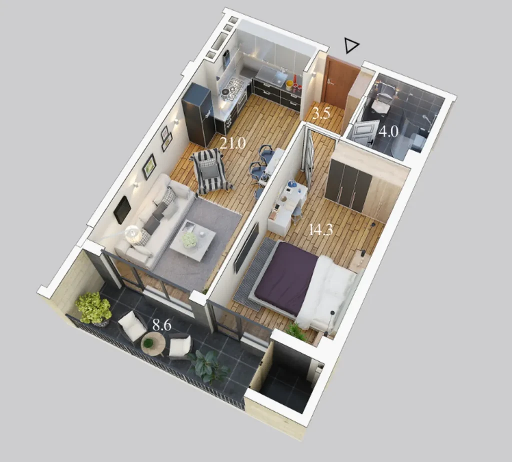 Уютная однушка в престижном Сабуртало 52.9 м² в