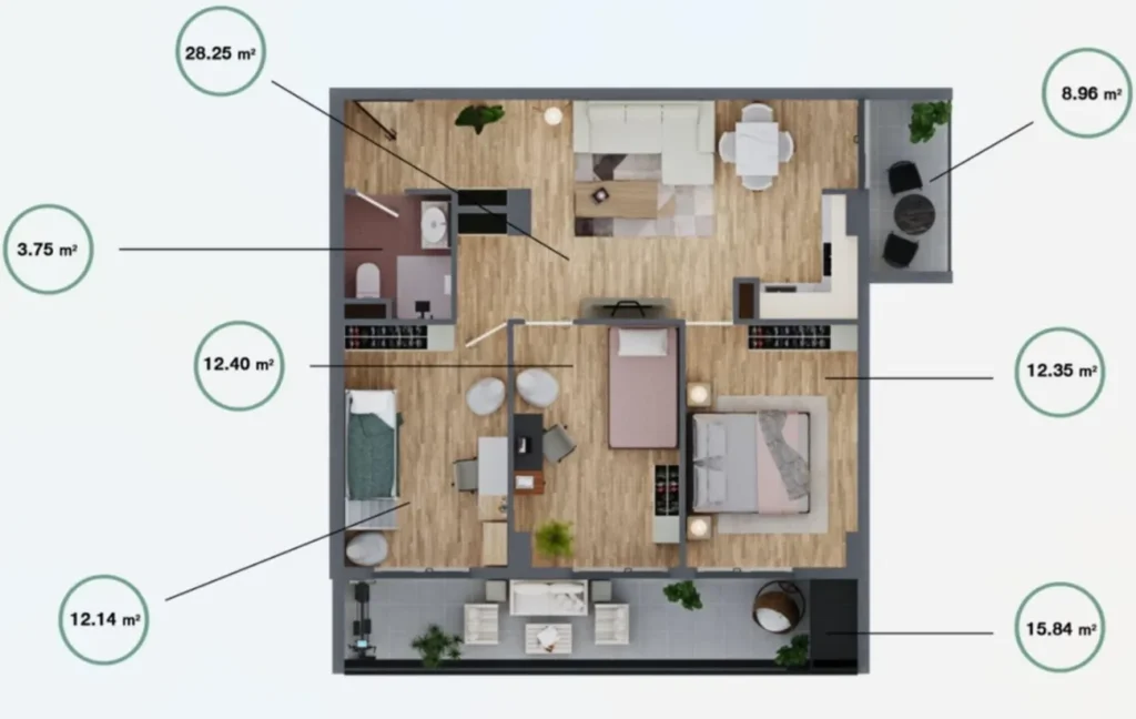 Просторная двухкомнатная в Самгори 76.48 м² в