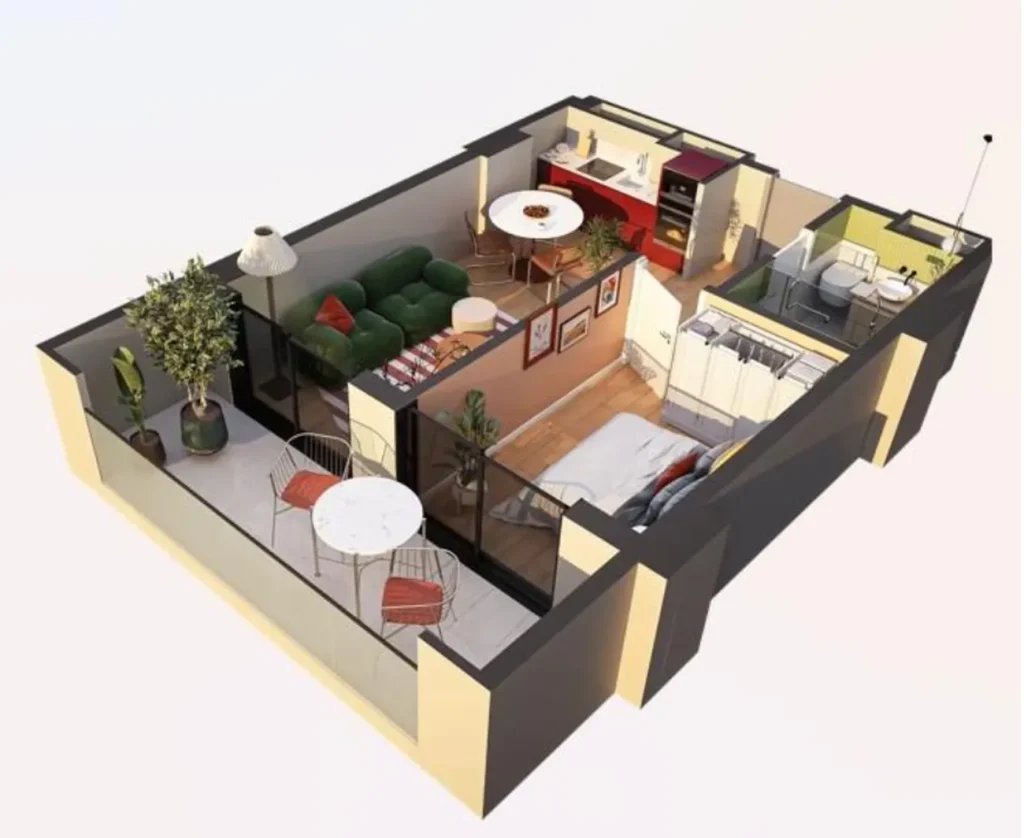 Gemütliche Einzimmerwohnung mit Balkon in Varketili, 55,3 m² in