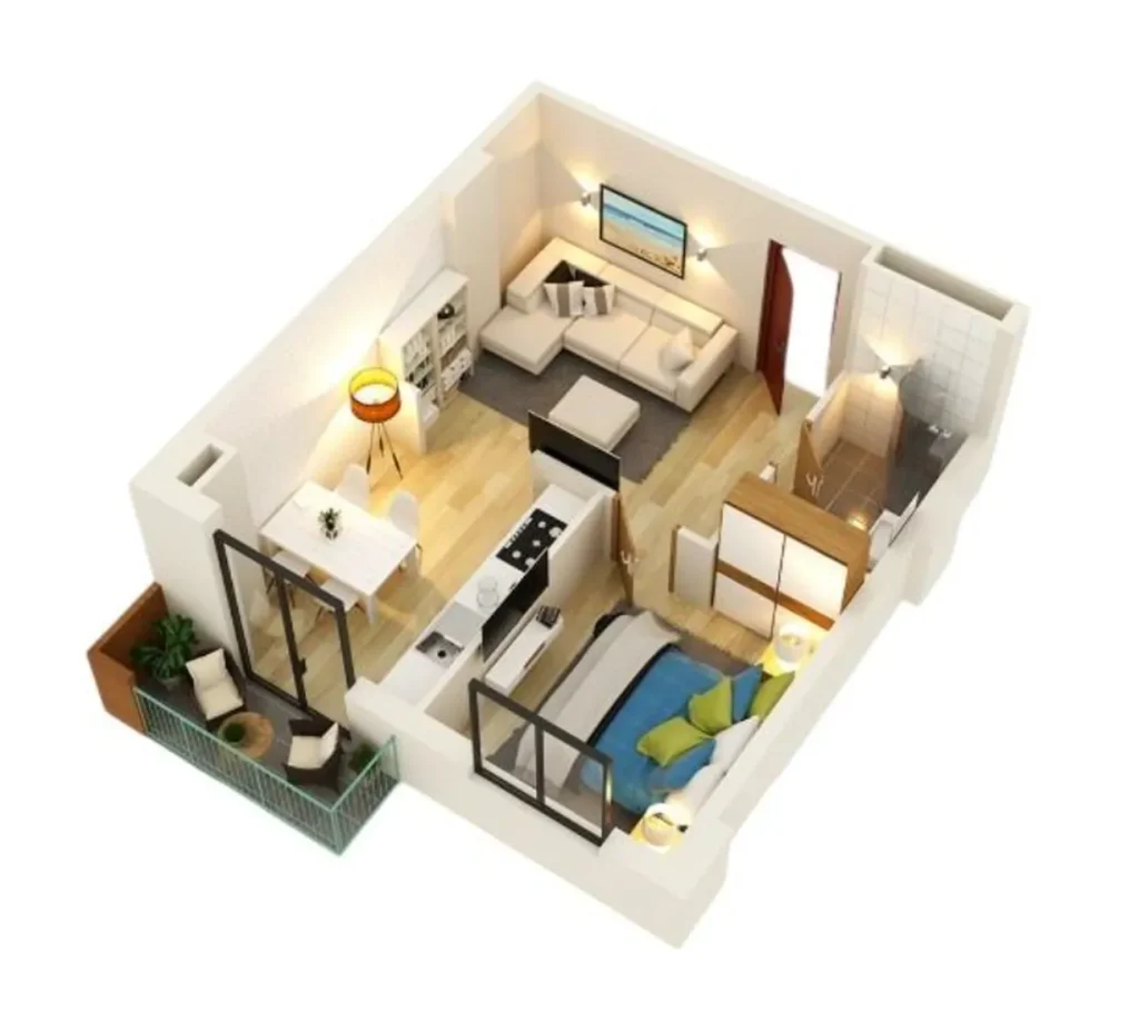 Un luminoso piso de una habitación de 45,6 m² en