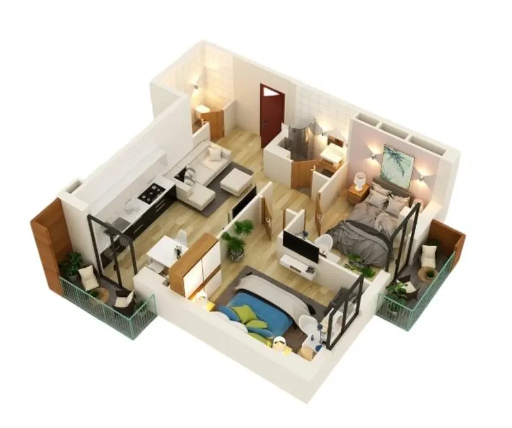 A bright one-bedroom flat measuring 45.6 m² in