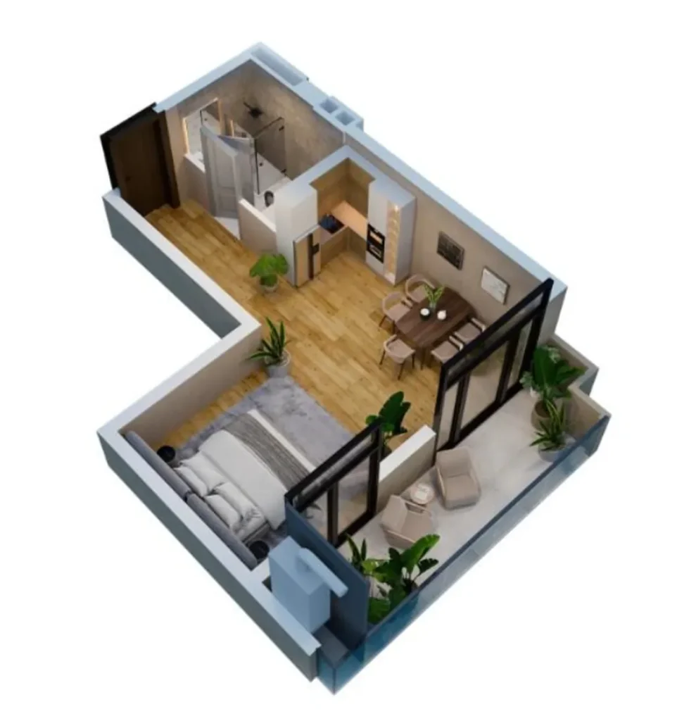 Stilvolles Studio mit wählbarem Rahmen, 40,6 m² in