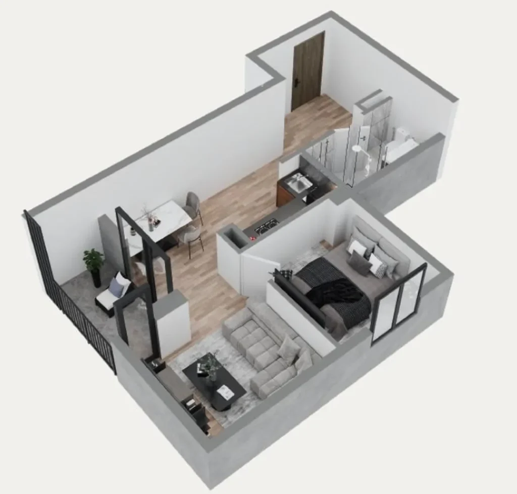 A compact one-bedroom flat near the park, 43 m², in