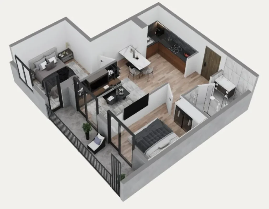 A compact one-bedroom flat near the park, 43 m², in