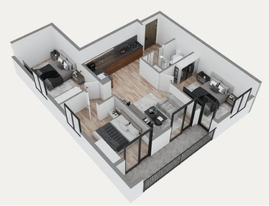 A cosy two-room flat measuring 59.9 m² in