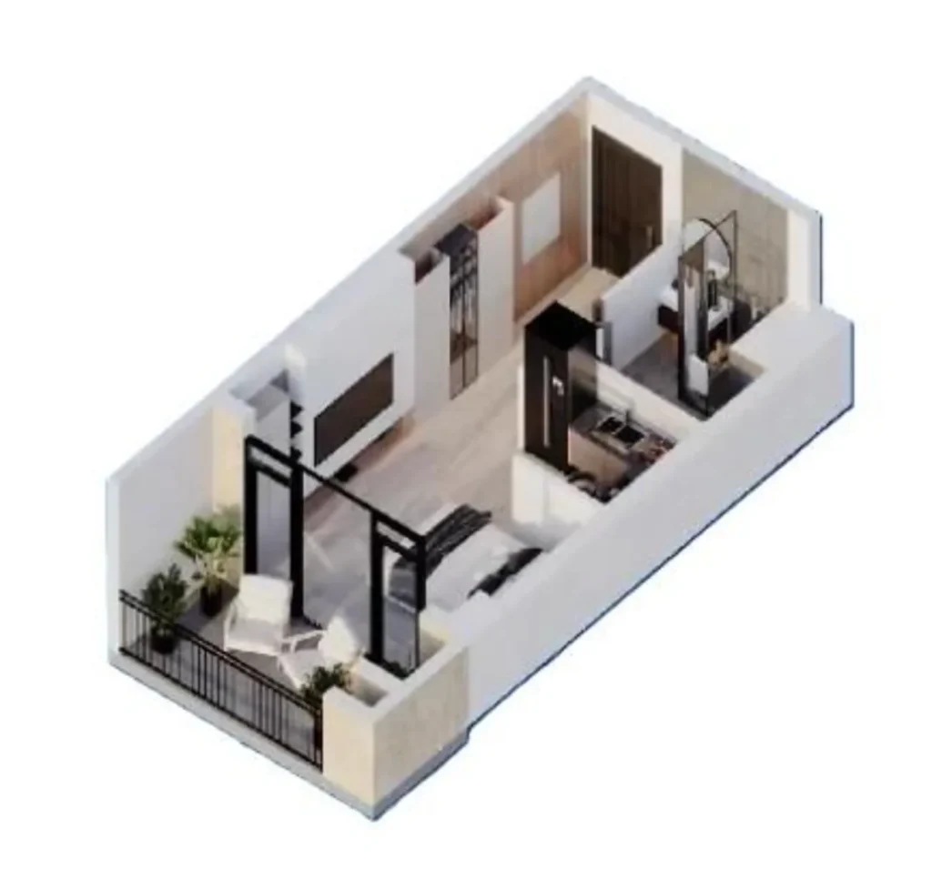 סטודיו מסוגנן בשטח של 31.6 מ"ר ב-