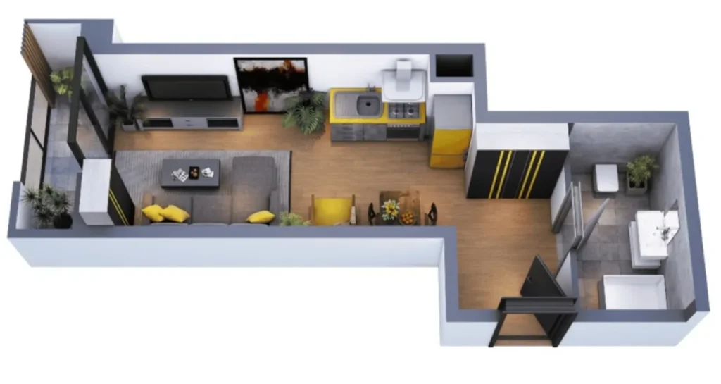 Acogedor estudio en una zona verde de 34,1 m² en