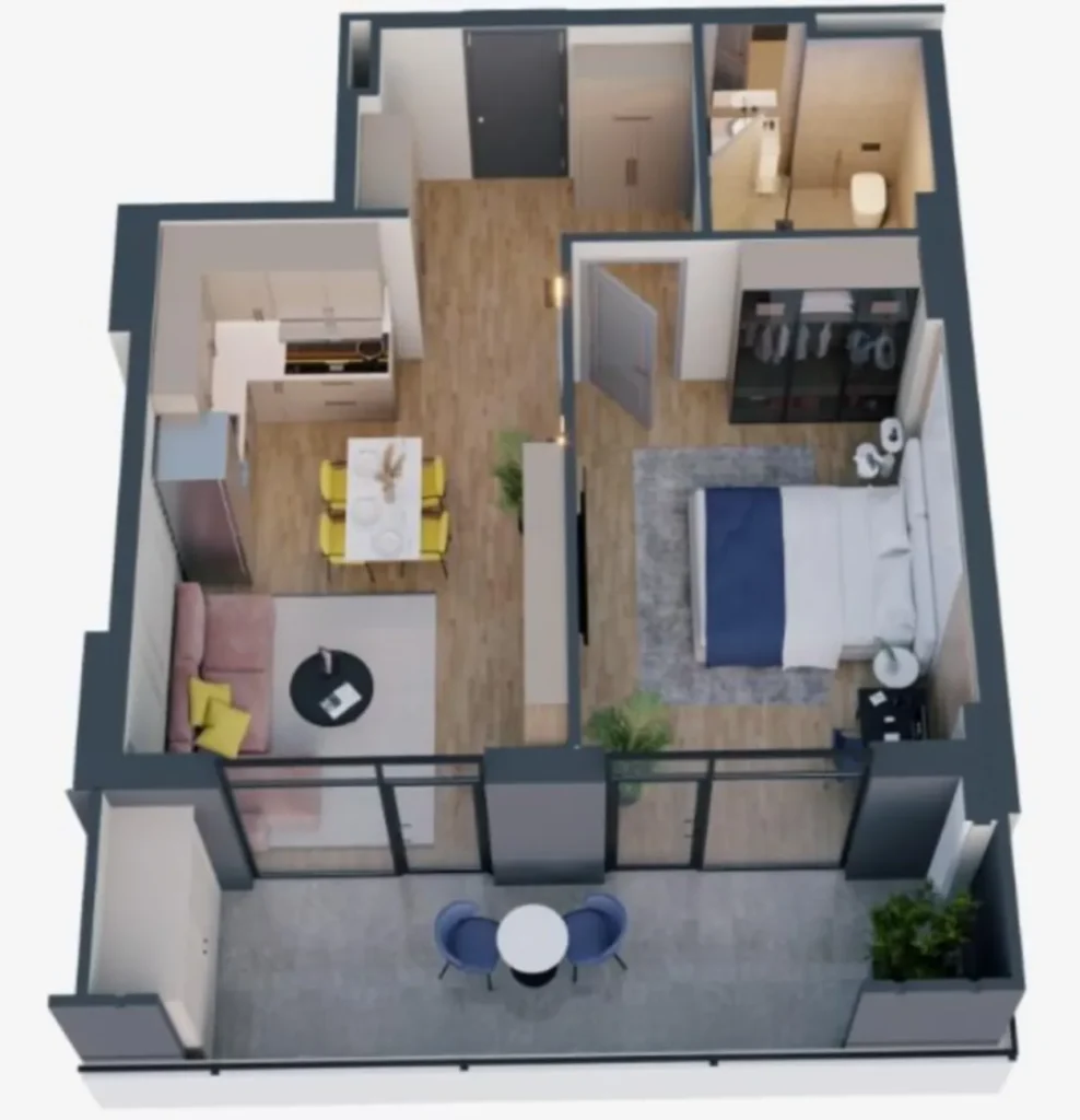 Студия с большой террасой 54.8 м² в