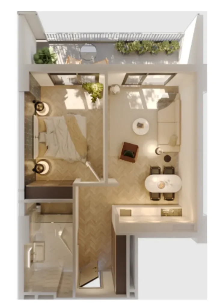 A studio flat with a separate dressing room, 37.7 m², in