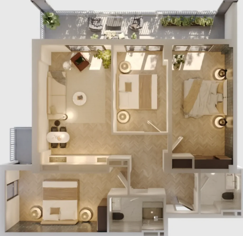 Вместительная светлая трёшка 111.1 м² в
