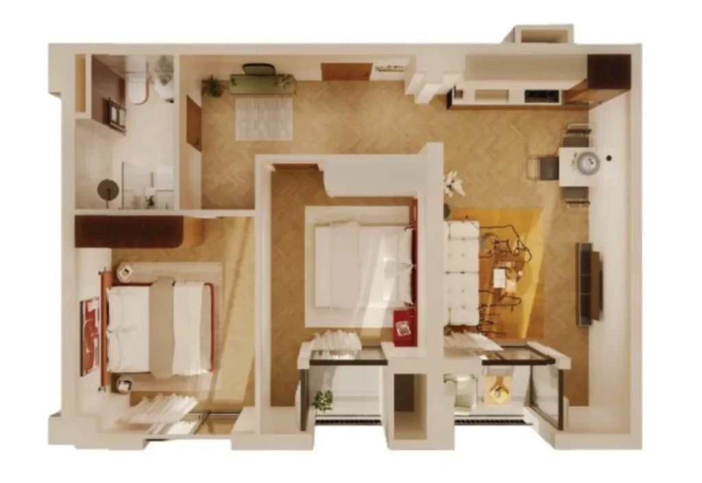 Světlý dvoupokojový byt s výhledem o rozloze 66,2 m² v