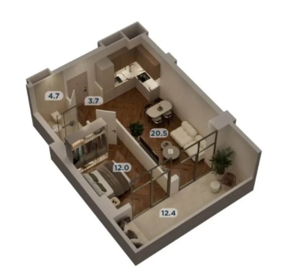 Elegante estudio con una distribución bien pensada de 53,3 m² en
