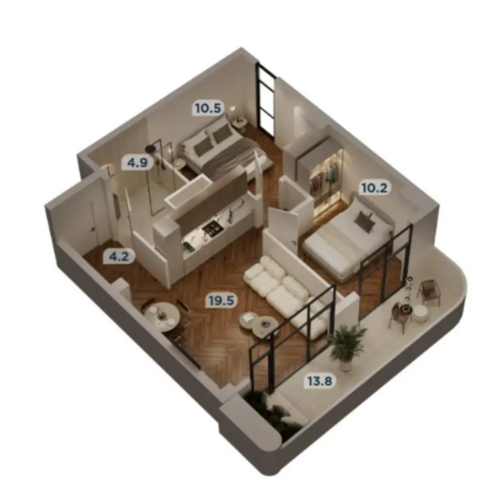 Elegante estudio con una distribución bien pensada de 53,3 m² en