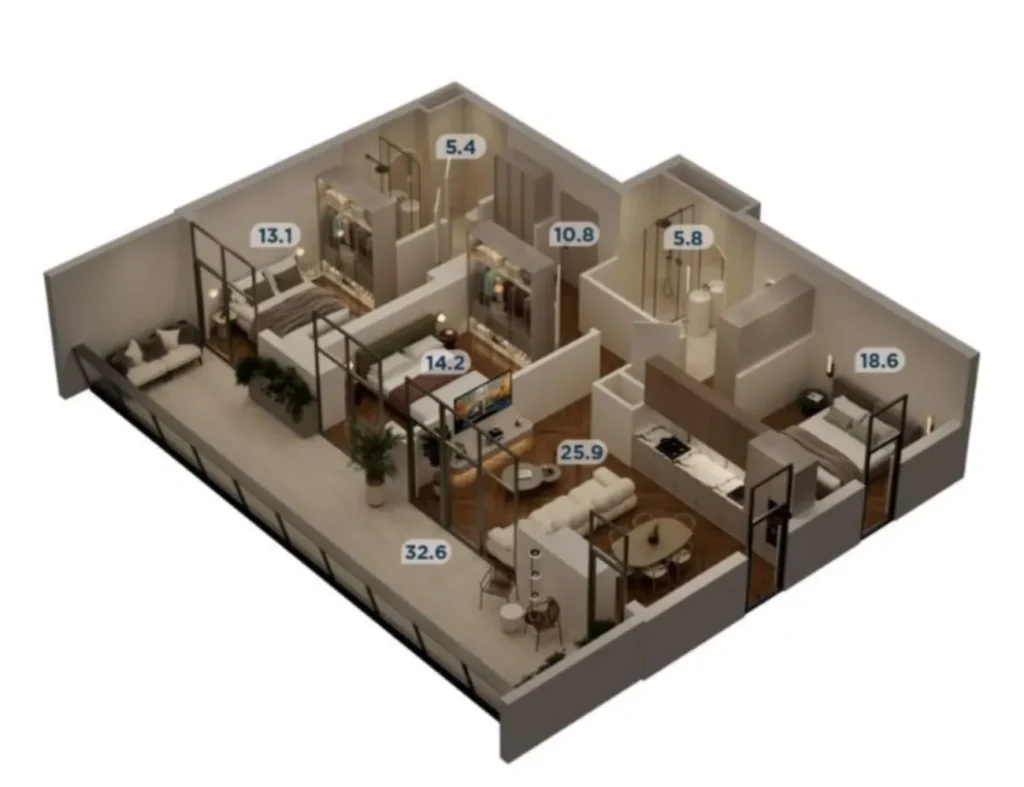 Amplio piso de tres habitaciones para una familia numerosa, de 126,4 m², en