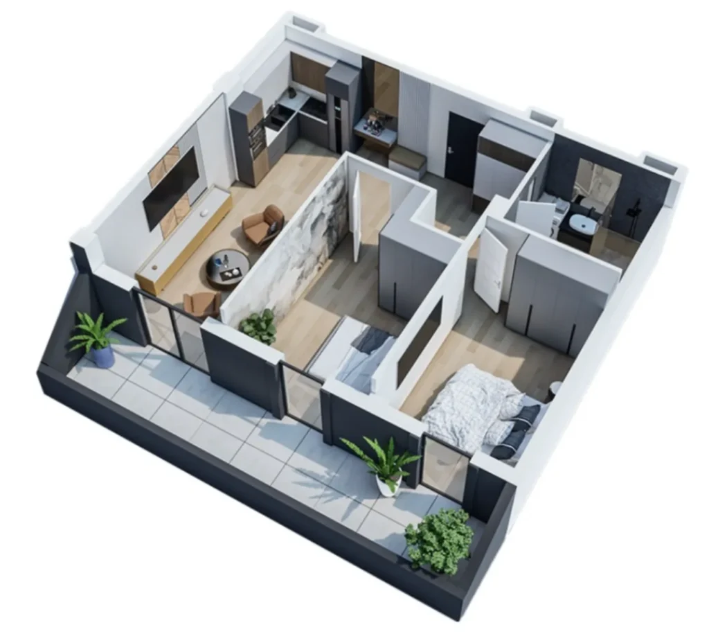 Jasne dwupokojowe mieszkanie o powierzchni 8355,5 m² w