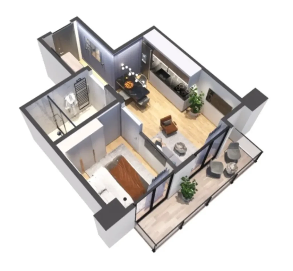 Przytulne mieszkanie jednopokojowe o przemyślanym rozkładzie o powierzchni 41,27 m² w