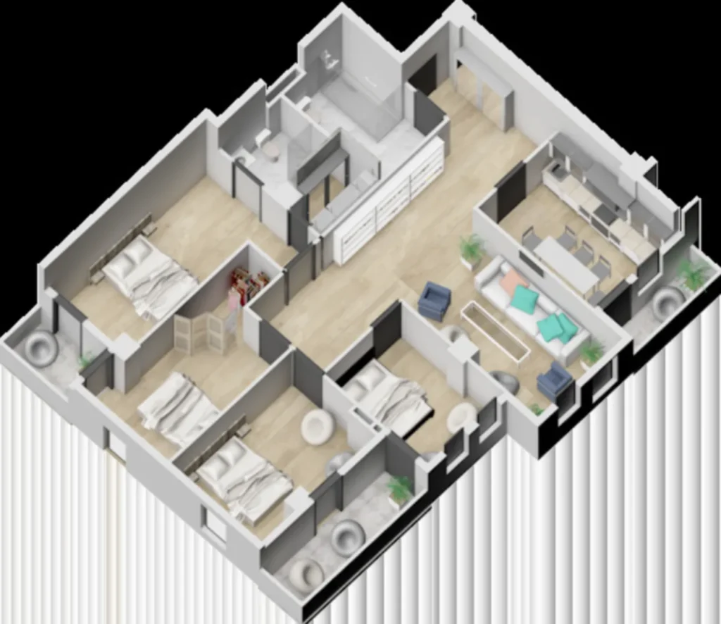 Trzypokojowe mieszkanie rodzinne z przestronnymi pokojami o powierzchni 144,2 m² w