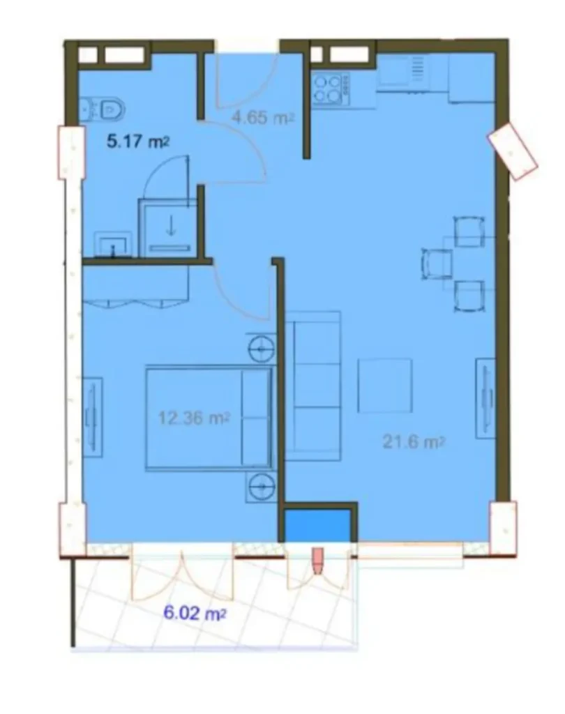 Acogedor piso de dos habitaciones de 51,9 m² en