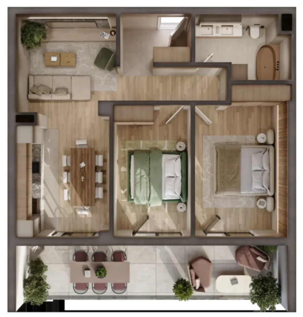 Appartement fonctionnel d'une pièce de 57 m² à