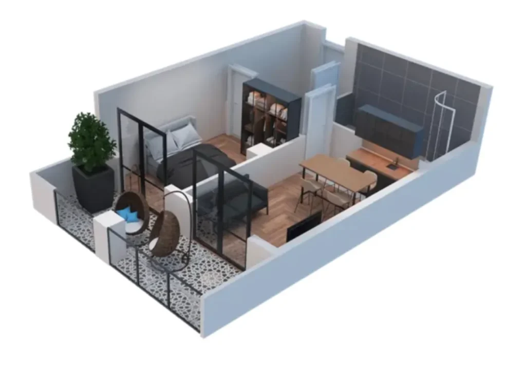 31,2 m²'lik, balkonlu şık stüdyo daire,