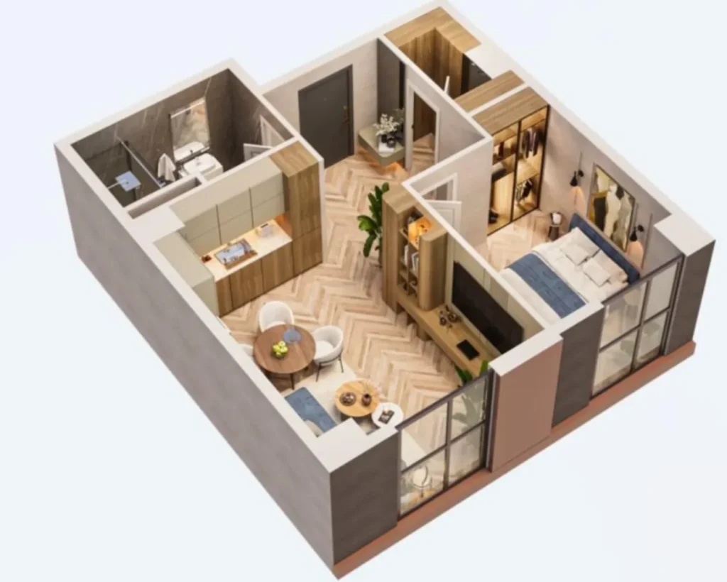 48,4 m²'lik geniş bir stüdyo daire,