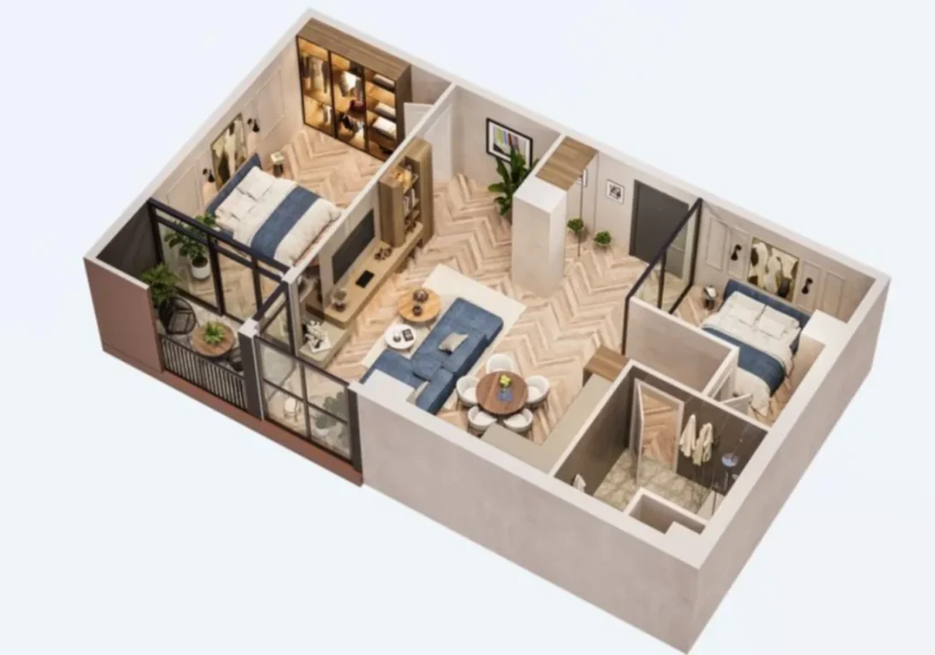 77,7 m²'lik konforlu tek odalı daire,