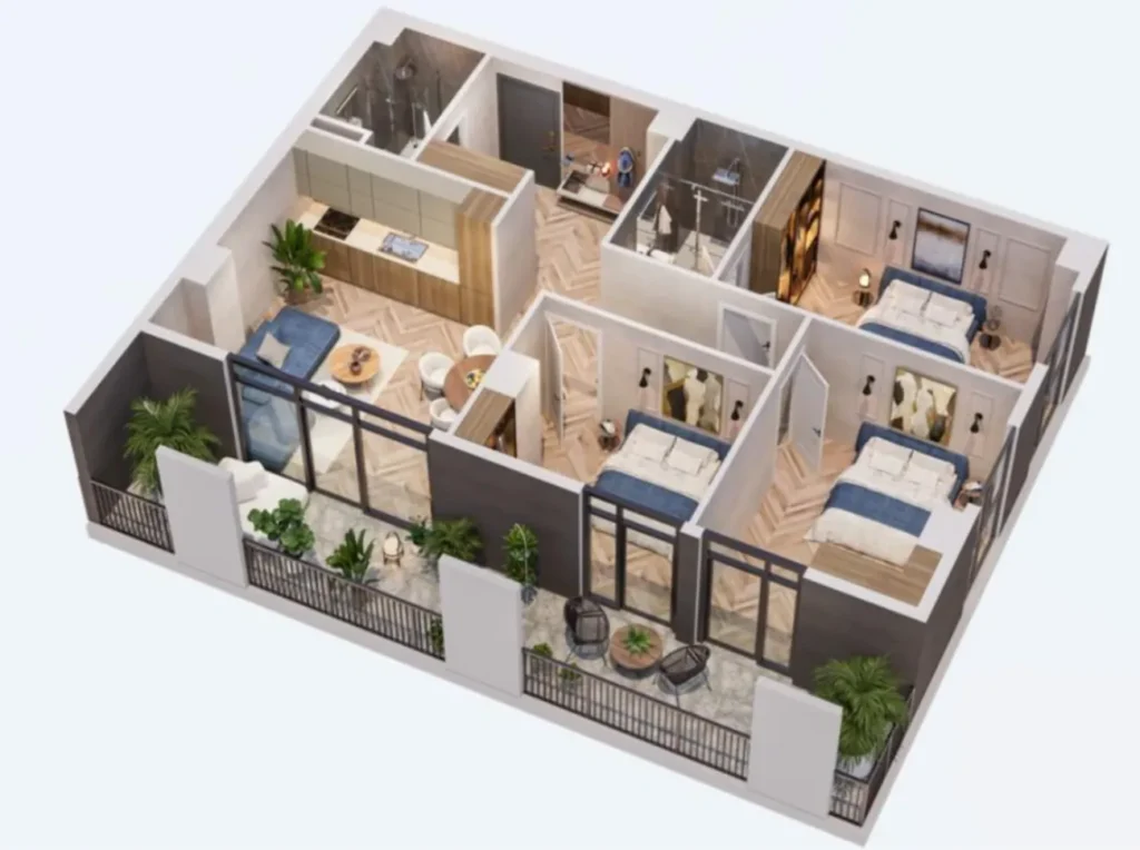 77,7 m²'lik, konforlu ve aydınlık iki odalı daire,