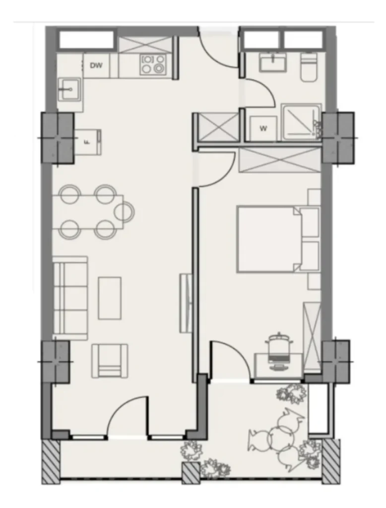 Světlý a prostorný jednopokojový byt o rozloze 61,8 m² v