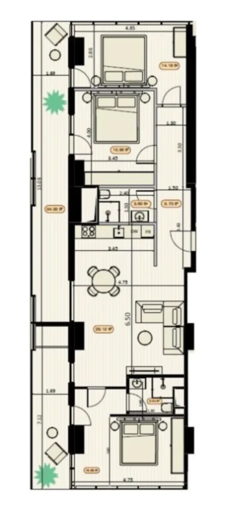Prostorný dvoupokojový byt o rozloze 85,89 m² v