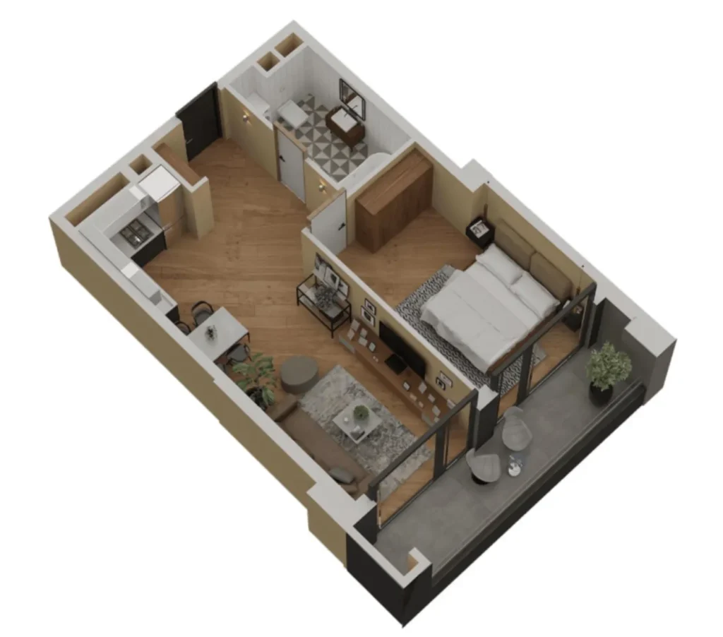 Эргономичная студия с балконом 32.8 м² в