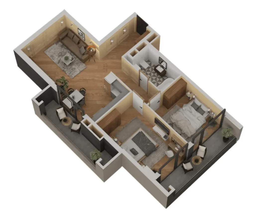 Просторная 2-комнатная квартира 76.4 м² в
