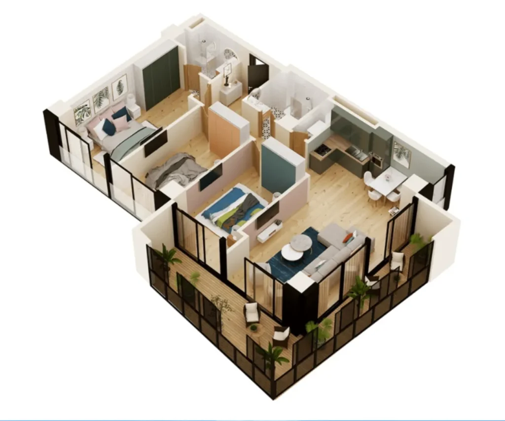 Практичная двухкомнатная квартира 126.7 м² в
