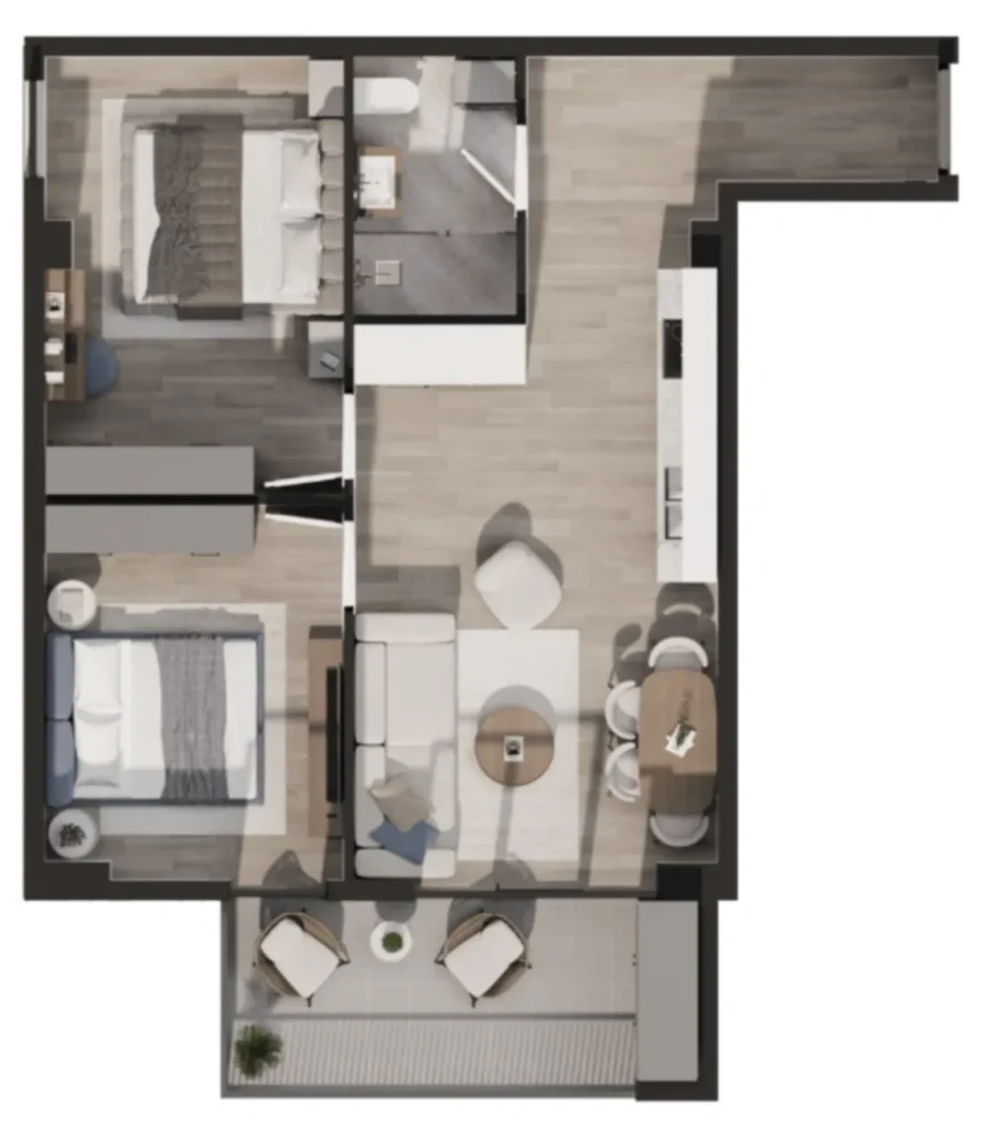Accogliente monolocale con balcone di 68,7 m² a
