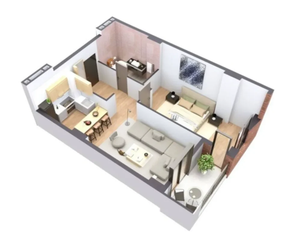 Un monolocale luminoso e spazioso di 58,9 m² a