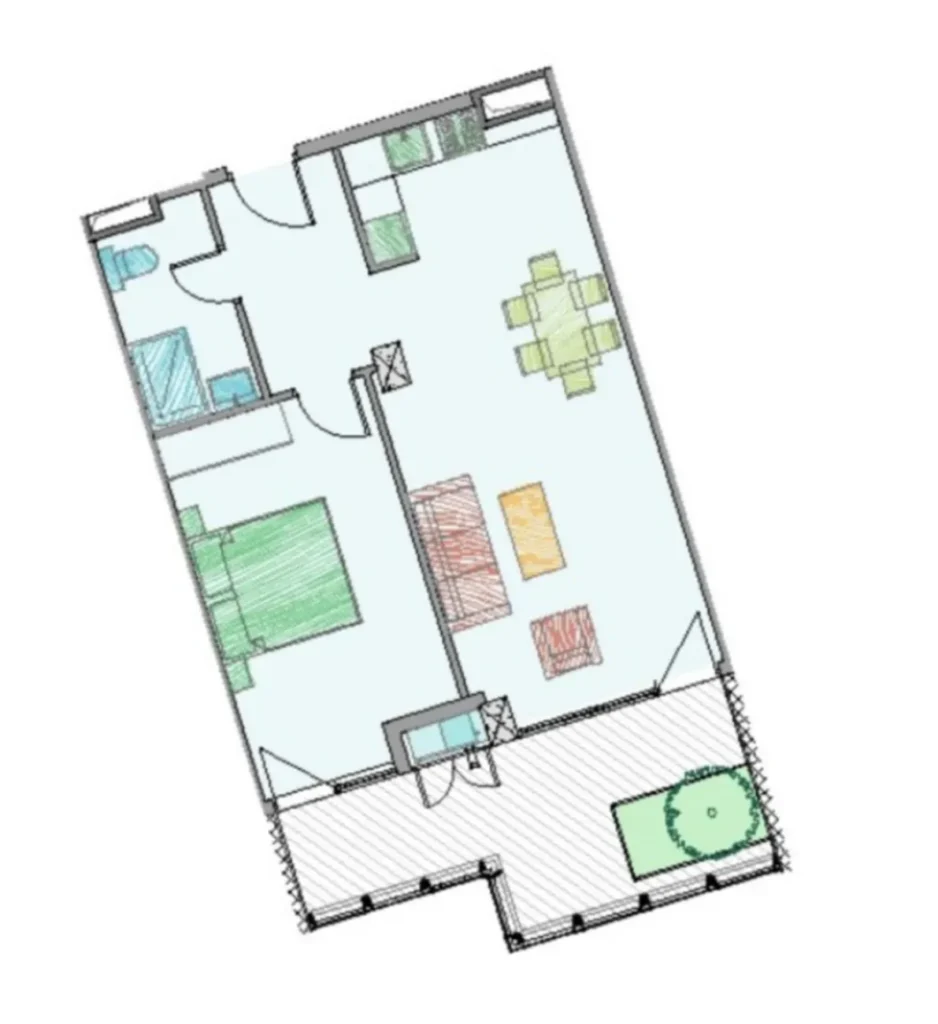 Spazioso e essenziale monolocale di 68,4 m² a