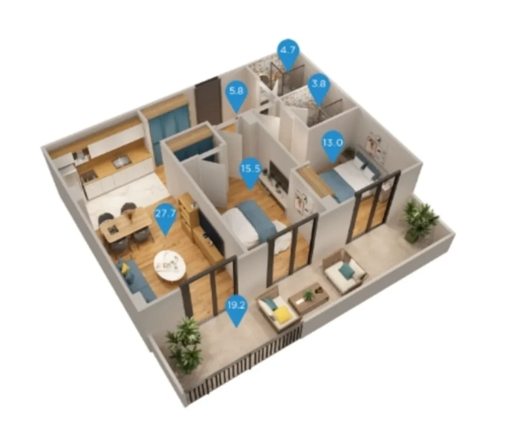 Amplios y sencillos apartamentos de 82 m² en