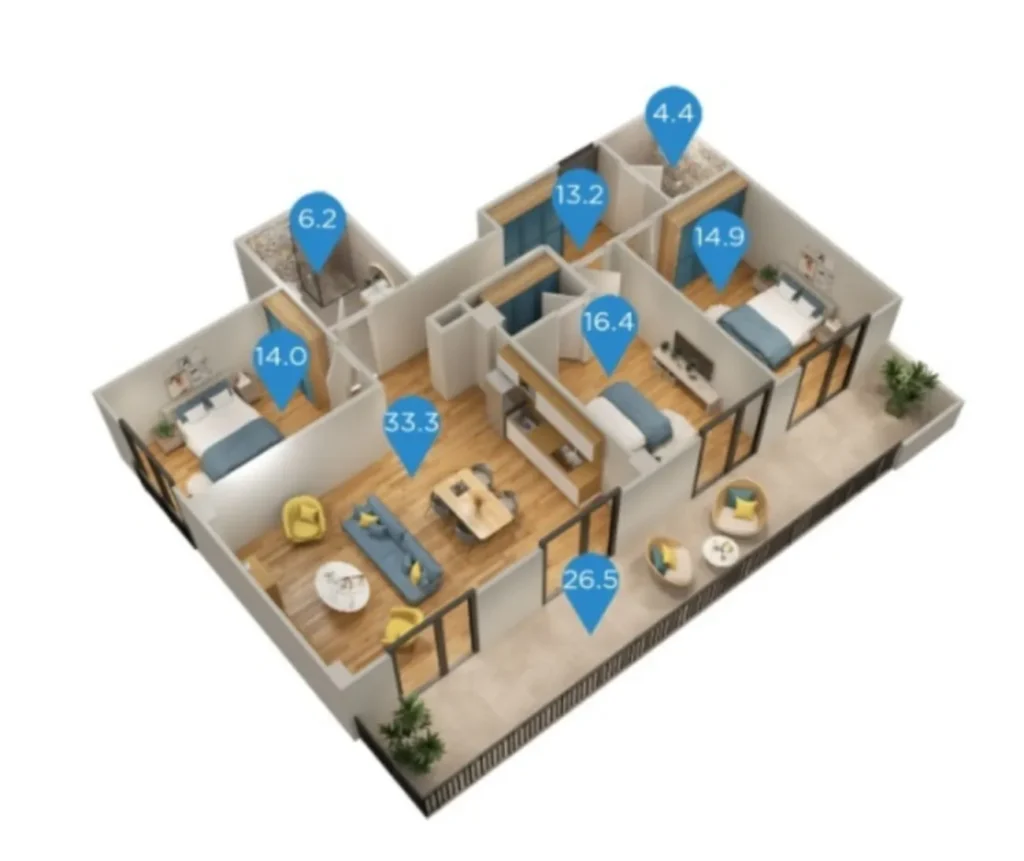 Amplios y sencillos apartamentos de 88,6 m² en