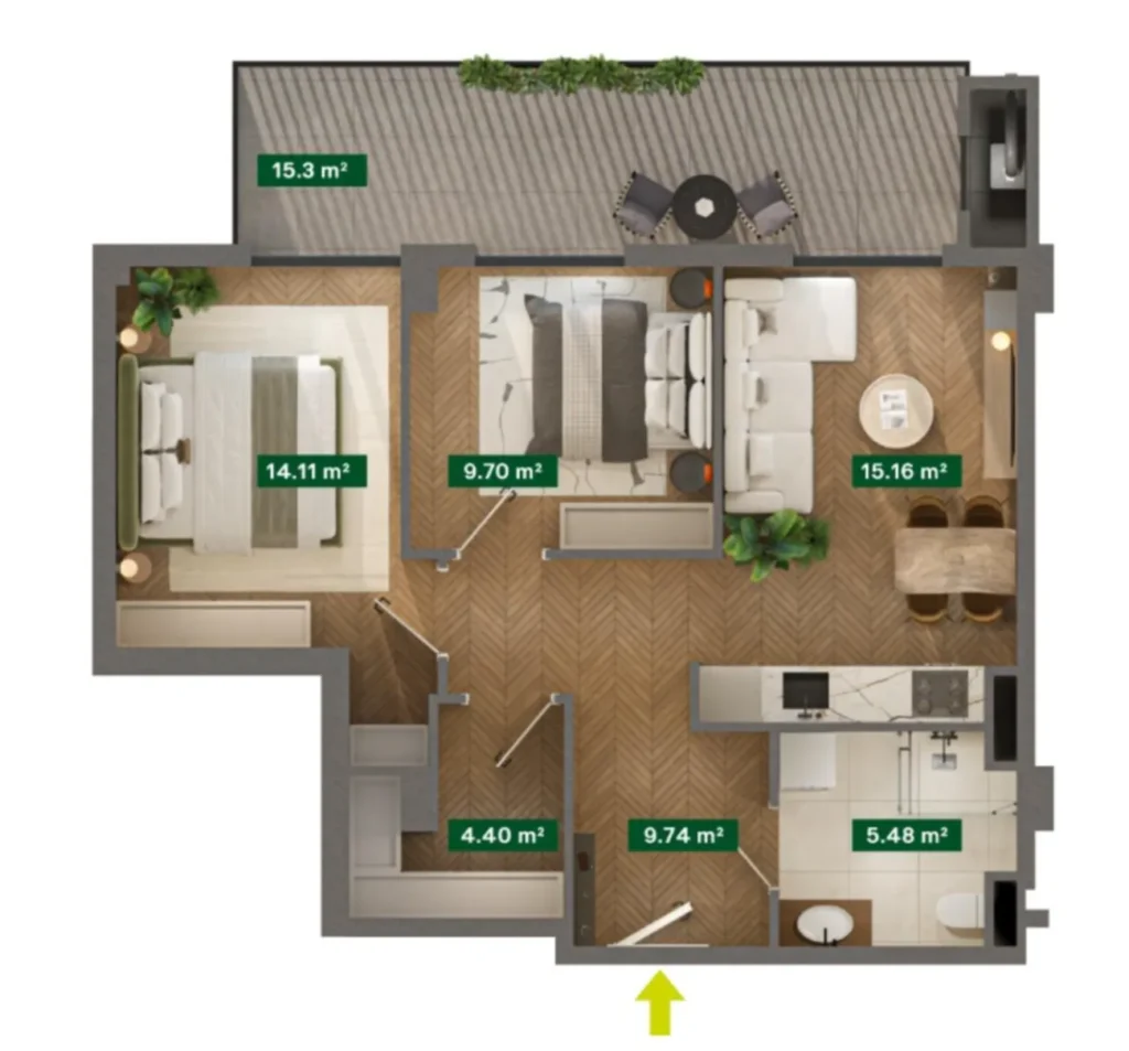 Accogliente bilocale familiare di 76,22 m² a