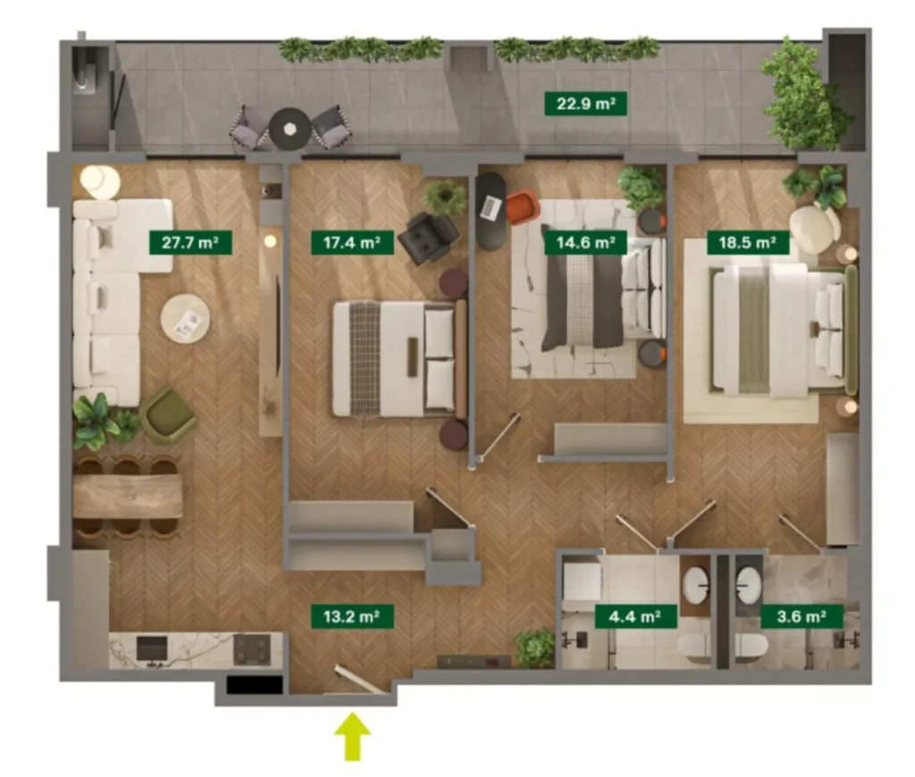 Un trilocale armonioso e spazioso di 126 m² a