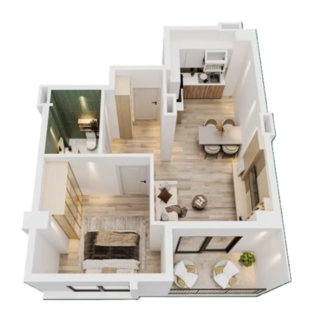 A cosy, minimalist studio flat measuring 34.19 m² in