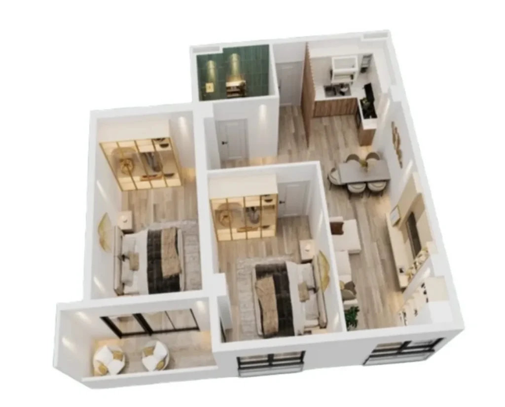Светлая просторная двушка 75.87 м² в