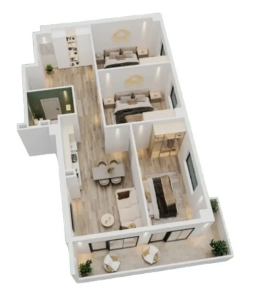 Просторная семейная трёшка 96.58 м² в