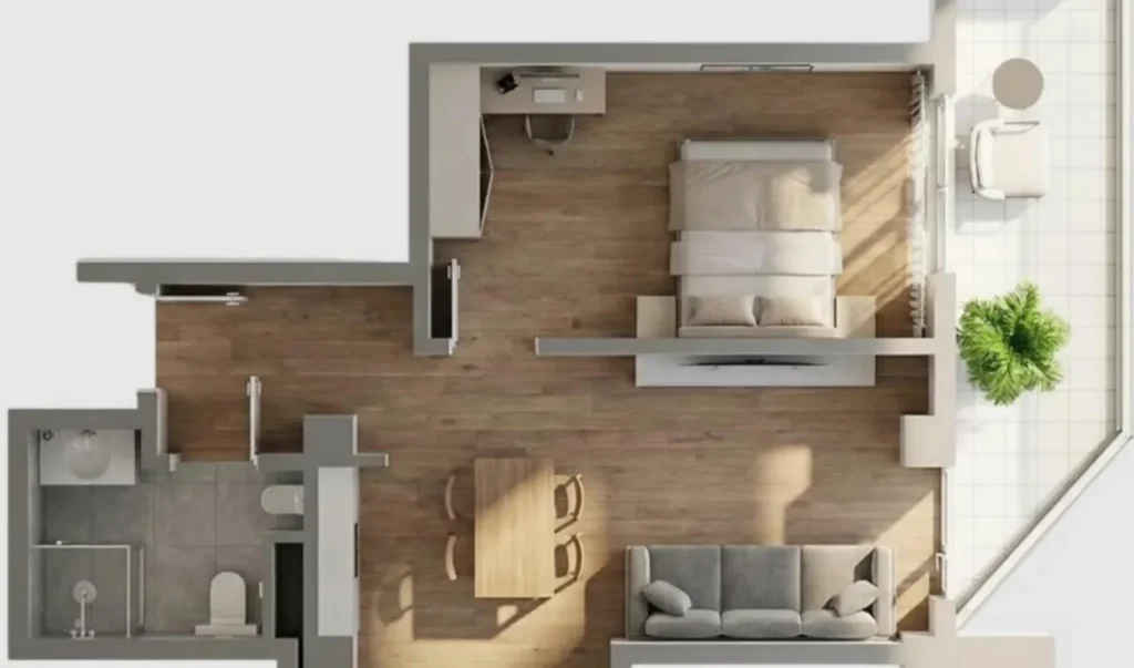 59 m²'lik modern 2 odalı daire,
