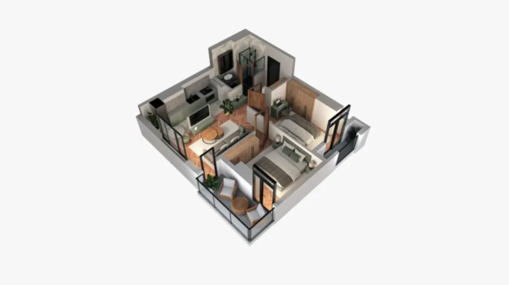 Harmonický a útulný dvoupokojový byt o rozloze 63,2 m² v