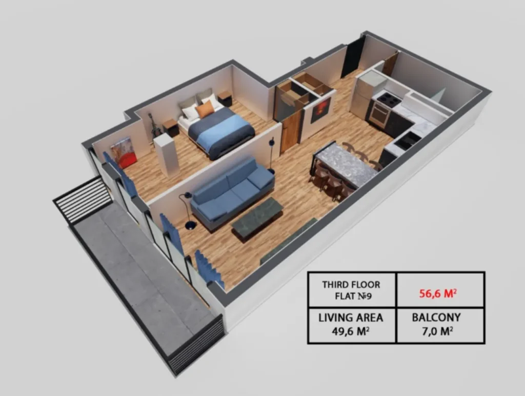 Стильная однушка в сердце Веры 56.6 м² в