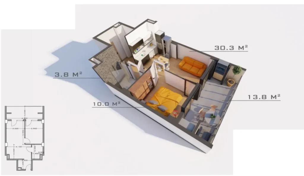 Просторная четырёшка для большой семьи 57.9 м² в