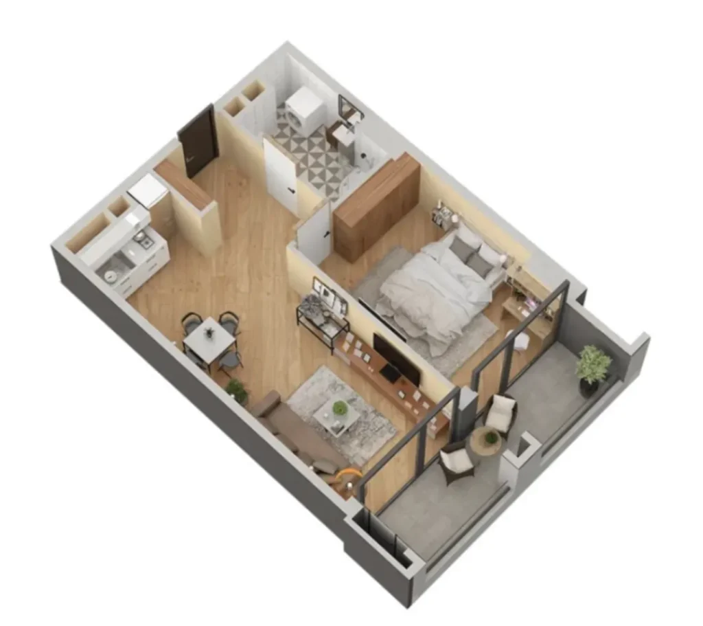 Gemütliche Einzimmerwohnung mit hervorragendem Grundriss, 51,1 m² in