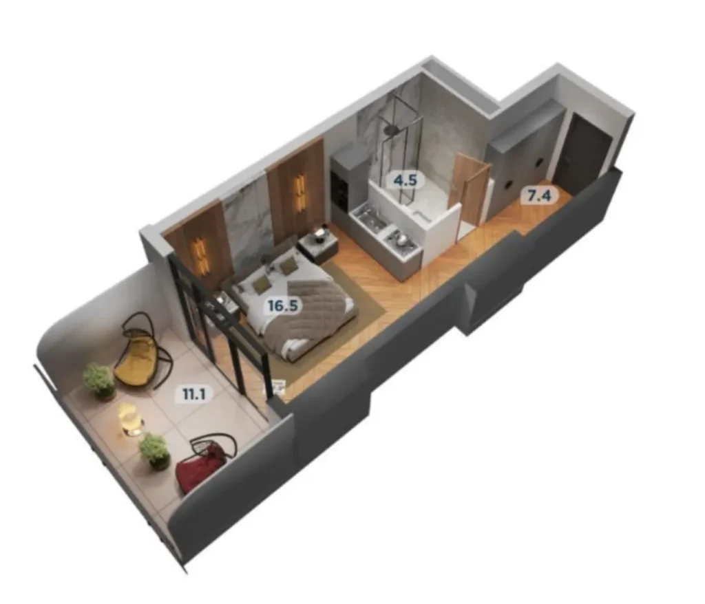 Un studio élégant avec une cour verdoyante de 39,5 m² à