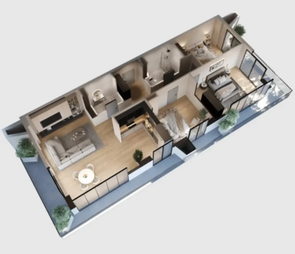 Соврменная уютная двухкомнатная квартира 161.55 м² в