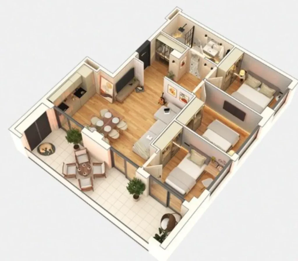 Un deux-pièces lumineux dans un immeuble à ossature blanche de 63,2 m² à